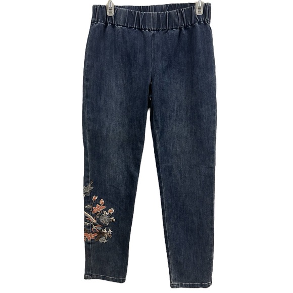 Soft Surroundings Metro Floral Embroidered Pull On Stretch Blue Jeans Petite S - Picture 10 of 15